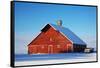 USA, Idaho, Old Red Barn and Truck after Snowstorm-Terry Eggers-Framed Stretched Canvas