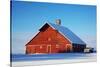 USA, Idaho, Old Red Barn and Truck after Snowstorm-Terry Eggers-Stretched Canvas