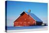 USA, Idaho, Old Red Barn and Truck after Snowstorm-Terry Eggers-Stretched Canvas