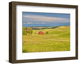 USA, Idaho, Palouse. Red barn with dark clouds and warm light-Terry Eggers-Framed Photographic Print