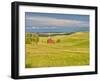 USA, Idaho, Palouse. Red barn with dark clouds and warm light-Terry Eggers-Framed Photographic Print