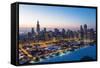 Usa, Illinois, Chicago. Aerial Dusk View of the City and Millennium Park in Winter.-Nick Ledger-Framed Stretched Canvas