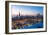 Usa, Illinois, Chicago. Aerial Dusk View of the City and Millennium Park in Winter.-Nick Ledger-Framed Photographic Print