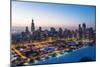 Usa, Illinois, Chicago. Aerial Dusk View of the City and Millennium Park in Winter.-Nick Ledger-Mounted Photographic Print
