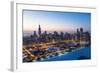 Usa, Illinois, Chicago. Aerial Dusk View of the City and Millennium Park in Winter.-Nick Ledger-Framed Photographic Print