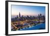 Usa, Illinois, Chicago. Aerial Dusk View of the City and Millennium Park in Winter.-Nick Ledger-Framed Photographic Print