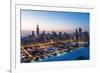 Usa, Illinois, Chicago. Aerial Dusk View of the City and Millennium Park in Winter.-Nick Ledger-Framed Photographic Print