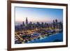 Usa, Illinois, Chicago. Aerial Dusk View of the City and Millennium Park in Winter.-Nick Ledger-Framed Photographic Print