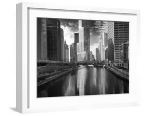 USA, ILlinois, Chicago. Bridge with Trump Tower and Chicago Tribune-Petr Bednarik-Framed Premium Photographic Print