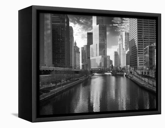 USA, ILlinois, Chicago. Bridge with Trump Tower and Chicago Tribune-Petr Bednarik-Framed Stretched Canvas