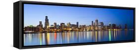 USA, Illinois, Chicago, Dusk View of the Skyline from Lake Michigan-Nick Ledger-Framed Stretched Canvas