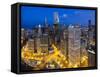 USA, Illinois, Chicago, Dusk View over the City-Nick Ledger-Framed Stretched Canvas