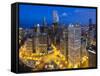 USA, Illinois, Chicago, Dusk View over the City-Nick Ledger-Framed Stretched Canvas