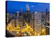 USA, Illinois, Chicago, Dusk View over the City-Nick Ledger-Stretched Canvas