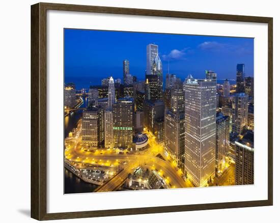 USA, Illinois, Chicago, Dusk View over the City-Nick Ledger-Framed Photographic Print