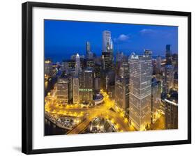 USA, Illinois, Chicago, Dusk View over the City-Nick Ledger-Framed Photographic Print