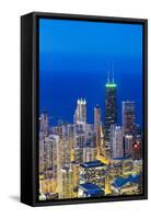 USA, Illinois, Chicago. Elevated Dusk View over the City from the Willis Tower.-Nick Ledger-Framed Stretched Canvas