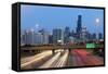 USA, Illinois, Chicago, Interstate Leading Downtown-Gavin Hellier-Framed Stretched Canvas