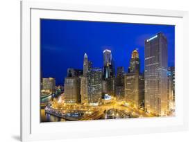 USA, Illinois, Chicago. Night Time View over the City.-Nick Ledger-Framed Photographic Print