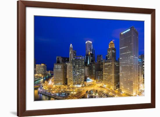 USA, Illinois, Chicago. Night Time View over the City.-Nick Ledger-Framed Photographic Print