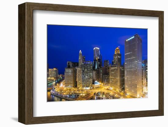 USA, Illinois, Chicago. Night Time View over the City.-Nick Ledger-Framed Photographic Print