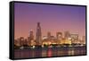 USA, Illinois, Chicago. Sunrise skyline and Lake Michigan.-Jaynes Gallery-Framed Stretched Canvas