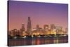 USA, Illinois, Chicago. Sunrise skyline and Lake Michigan.-Jaynes Gallery-Stretched Canvas