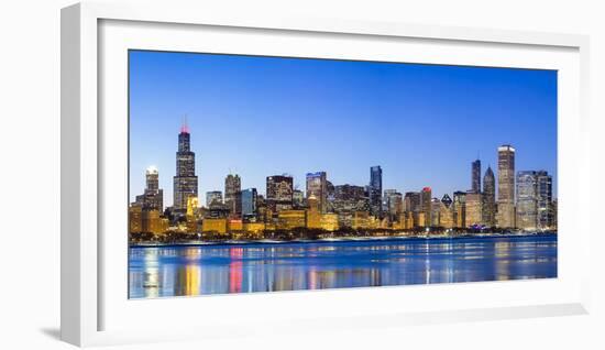 Usa, Illinois, Chicago. the City Skyline and a Frozen Lake Michigan.-Nick Ledger-Framed Photographic Print