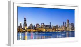 Usa, Illinois, Chicago. the City Skyline and a Frozen Lake Michigan.-Nick Ledger-Framed Photographic Print