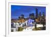 USA, Illinois, Chicago. The Maggie Daley Park Ice Skating Ribbon on a cold Winter's evening.-Nick Ledger-Framed Photographic Print