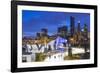 USA, Illinois, Chicago. The Maggie Daley Park Ice Skating Ribbon on a cold Winter's evening.-Nick Ledger-Framed Photographic Print