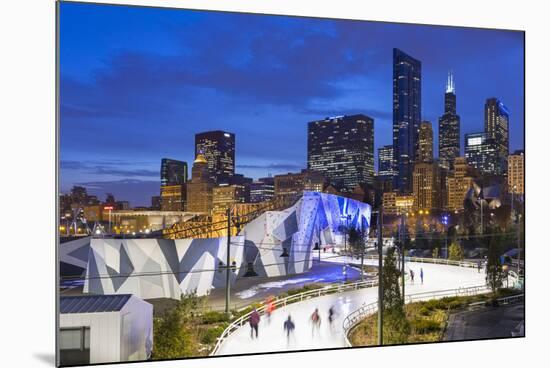 USA, Illinois, Chicago. The Maggie Daley Park Ice Skating Ribbon on a cold Winter's evening.-Nick Ledger-Mounted Photographic Print