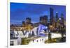 USA, Illinois, Chicago. The Maggie Daley Park Ice Skating Ribbon on a cold Winter's evening.-Nick Ledger-Framed Photographic Print