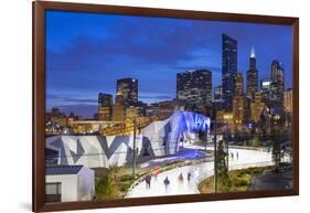 USA, Illinois, Chicago. The Maggie Daley Park Ice Skating Ribbon on a cold Winter's evening.-Nick Ledger-Framed Photographic Print