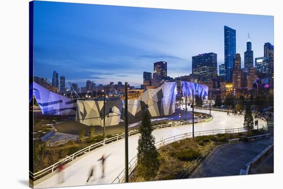 USA, Illinois, Chicago. The Maggie Daley Park Ice Skating Ribbon on a cold Winter's evening.-Nick Ledger-Stretched Canvas