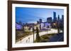 USA, Illinois, Chicago. The Maggie Daley Park Ice Skating Ribbon on a cold Winter's evening.-Nick Ledger-Framed Photographic Print