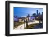 USA, Illinois, Chicago. The Maggie Daley Park Ice Skating Ribbon on a cold Winter's evening.-Nick Ledger-Framed Photographic Print