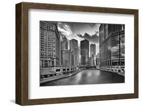 USA, ILlinois, Chicago. Wabash Avenue Bridge and Cityscape-Petr Bednarik-Framed Photographic Print