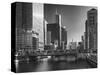 USA, ILlinois, Chicago. Wells Street Bridge and Cityscape-Petr Bednarik-Stretched Canvas