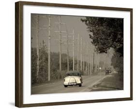 USA, Illinois, Route 66 at Godley, 1950's Car-Alan Copson-Framed Photographic Print