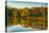 USA, Indiana, Autumn Trees Reflected in Wabash River-Rona Schwarz-Stretched Canvas