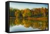USA, Indiana, Autumn Trees Reflected in Wabash River-Rona Schwarz-Framed Stretched Canvas