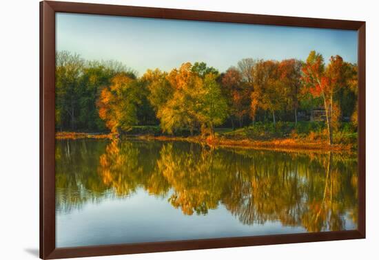 USA, Indiana, Autumn Trees Reflected in Wabash River-Rona Schwarz-Framed Photographic Print