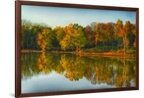 USA, Indiana, Autumn Trees Reflected in Wabash River-Rona Schwarz-Framed Photographic Print