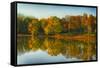 USA, Indiana, Autumn Trees Reflected in Wabash River-Rona Schwarz-Framed Stretched Canvas