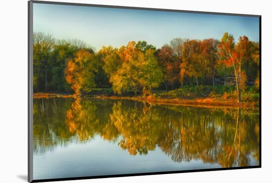 USA, Indiana, Autumn Trees Reflected in Wabash River-Rona Schwarz-Mounted Photographic Print