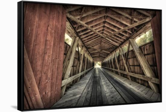 USA, Indiana, Carroll County. Lancaster Covered Bridge-Rona Schwarz-Framed Stretched Canvas