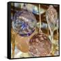 USA, Indiana. Hanging glass ornaments and baubles.-Deborah Winchester-Framed Stretched Canvas