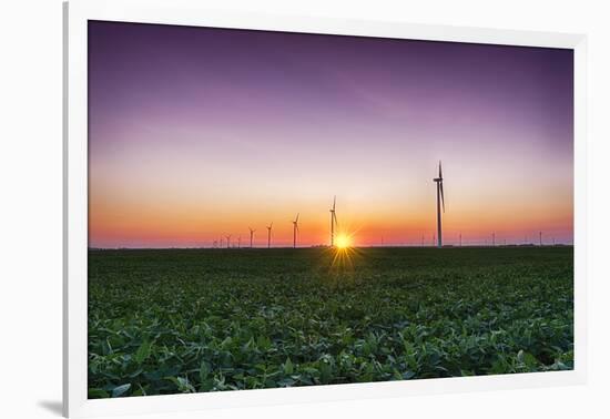 USA, Indiana. Soybean Field and Wind Farm at Sundown-Rona Schwarz-Framed Photographic Print