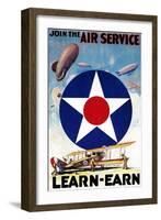 USA - Join the Air Service Learn-Earn WWI Propaganda Poster-Lantern Press-Framed Art Print